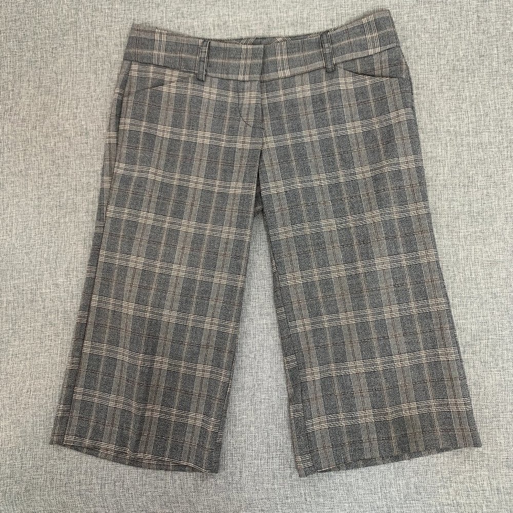 Stoosh Women's Plaid Cropped Capri Dress Pants Gray Size 3 Wide Straight Leg